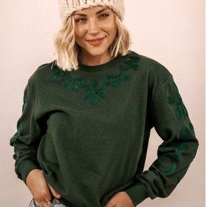 Roolee Green Fitz Embroidered Sweatshirt Crewneck